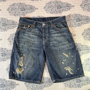 True Religion Section Surf Swim Shorts Mens Denim Look Distressed Y2K‎
